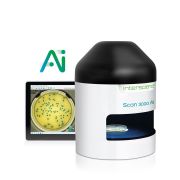 Automatic AI colony counter and inhibition zone reader, Minimum size of detected colony: 0.03 mm, Counting on round Petri dishes with a diameter of 55 to 90 mm, warranty: 3-year. Delivered with 1 power supply, 1 USB cable, 3 validation plates, 1 user manu