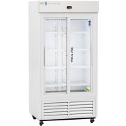 Standard Glass Door Pharmacy Refrigerator 33 Cu. Ft. 36°F to 46°F (2°C to 8°C). 110 - 120V AC, 15A breaker, NEMA 5-15 receptacle. Two (2) year parts and labor warranty, Five (5) years compressor warranty.