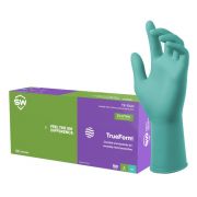 SW® TrueForm® TF-12LG, Light Green, Powder-Free, Biodegradable Nitrile Exam Gloves, Ecotek, Thickness: Finger 5.9mil, Palm 4.9mil, Cuff 3.6mil, Extended cuff, Cuff type: Beaded, Fully textured, Length:12", Watertight AQL:1.5, Medium, 100 gloves/bx.