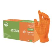 SW® PowerForm® PF-95OR, Orange, Nitrile Exam TracTek® Grip Glove (Proprietary matrixed pattern that provides dramatic control. Designed for maximum surface-to-surface contact, providing enhanced grip in all conditions) with EcoTek®, Length 9.5", Palm Thic