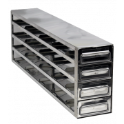 Custom BioGenic Systems Upright Freezer Rack, 16-Box Capacity (4 Long 4 High) for Standard 3" boxes, Stainless Steel, With Handles.