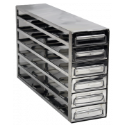 Custom BioGenic Systems Upright Freezer Rack, 24-Box Capacity (4 Long 6 High) for Standard 2" boxes. Corrosion resistant Stainless Steel, Including Handles.