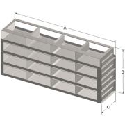 16-Box Capacity (4 Long 4 High) Upright Drawer Rack for Standard 5.25 x 5.25 x 2-Inch High Boxes, Stainless Steel, with Handles.