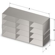 Custom Biogenic Systems 12-Box Capacity (3 Long 4 High) Upright Rack for Standard 5.25 x 5.25 x 2-Inch High Boxes, Stainless Steel, with Handles.