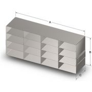 Custom BioGenic Systems Upright Freezer Rack, 16-Box Capacity (4 Long 4 High) for Standard 2" boxes. Corrosion resistant Stainless Steel, Including Handles.