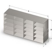 CBS freezer rack; 20-box capacity in 4 across x 5 high matrix; for 2" high boxes; dimensions: 22.3x11.0x5.5"