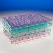 TempPlate semi-skirted 0.2 mL 96-well PCR plate, contoured sides, standard depth. Assorted colours. Two/sleeve, 10/box.