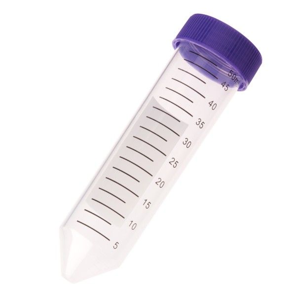 50mL Centrifuge Tube, Purple Cap - Bag, Sterile 25/Re-sealable Bag